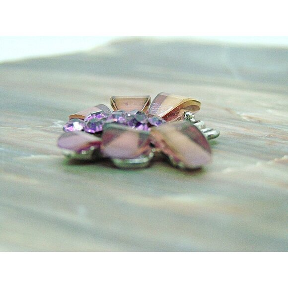 Rhinestone and Acrylic Butterfly Pendant Charm Silver Tone Purple Pink 1x1" - Picture 6 of 9